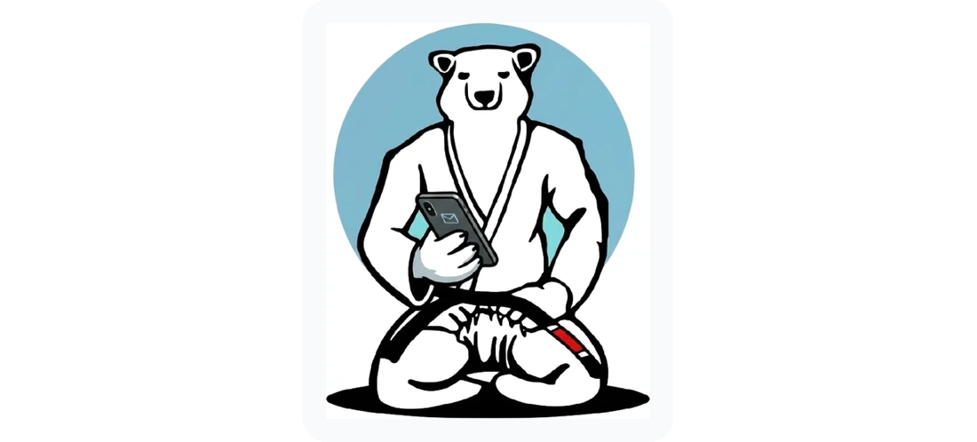 Illustration des Eisbär-Maskottchens im Kampfsportanzug.