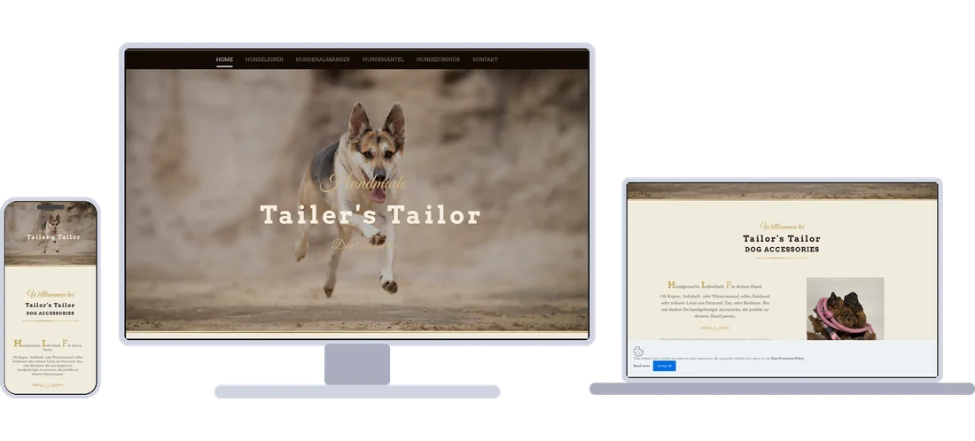 Tailer’s Tailor auf Monitor, Notebook und Smartphone.